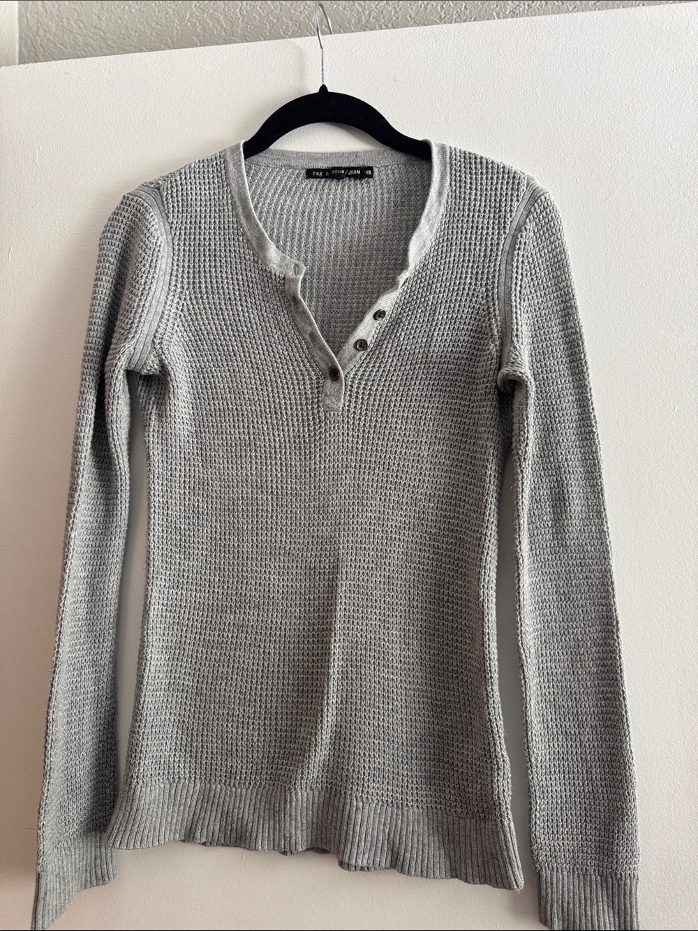 rag & bone Gray Waffle Knit Henley Sweater